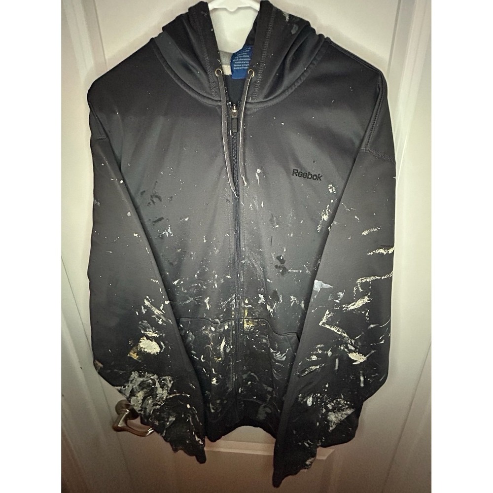 Vintage Y2k Reebok Paint Splatter Full Zip‎ Embroidered Hoodie Sweatshirt